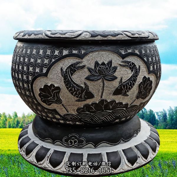 庭院石雕青石仿古做舊魚缸雕塑（1）