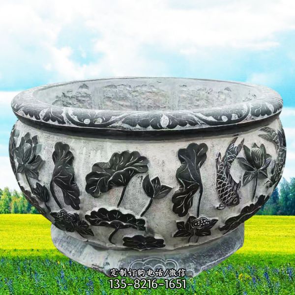 庭院石雕青石仿古做舊魚缸雕塑（4）