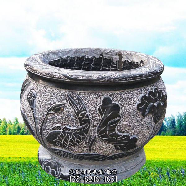 庭院石雕青石仿古做舊魚缸雕塑（2）