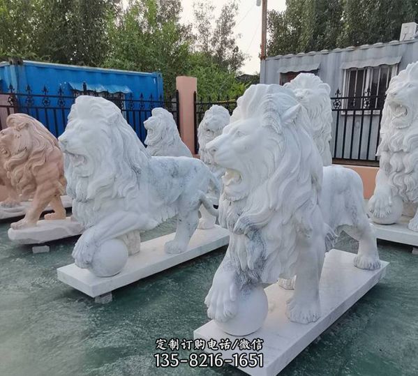 大型戶外園林?jǐn)[放漢白玉西方爬獅動(dòng)物雕塑（1）