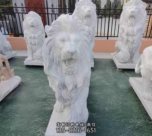 大型戶外園林?jǐn)[放漢白玉西方爬獅動(dòng)物雕塑（3）