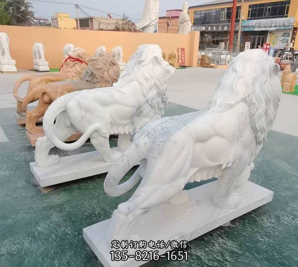 大型戶外園林?jǐn)[放漢白玉西方爬獅動(dòng)物雕塑（5）
