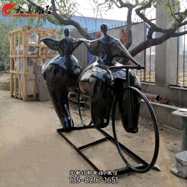 玻璃鋼抽象騎車大胖人雕塑戶外公園景觀商場(chǎng)美陳裝飾擺件定制（3）