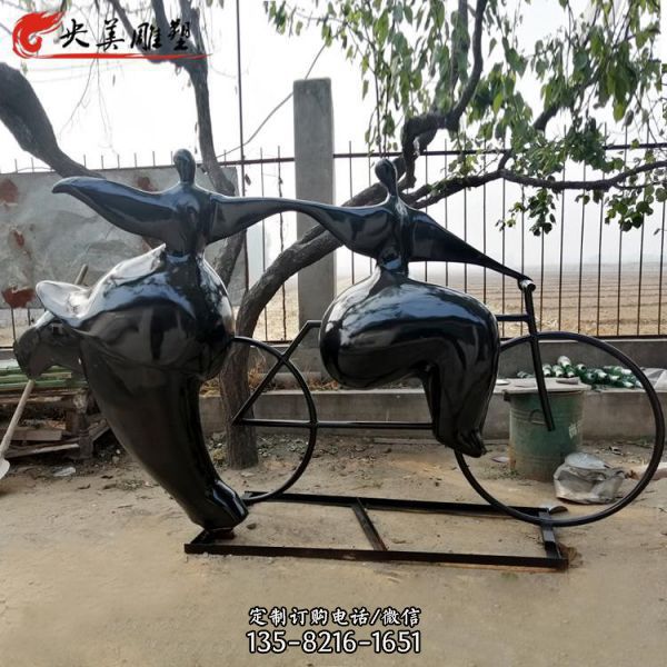 玻璃鋼抽象騎車大胖人雕塑戶外公園景觀商場(chǎng)美陳裝飾擺件定制（2）