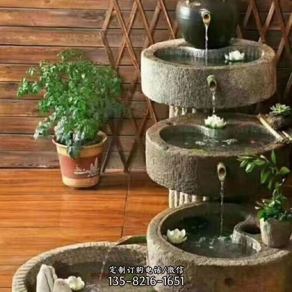 民間庭院擺放長方形流水老石槽裝飾品（2）