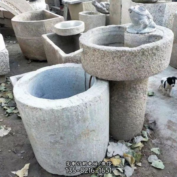 民間庭院擺放長方形流水老石槽裝飾品（3）