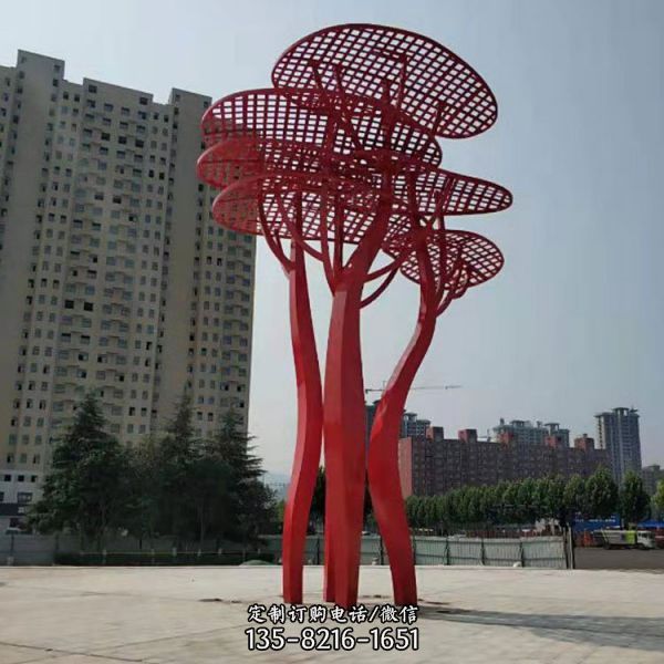 廣場大型抽象景觀不銹鋼鏤空噴漆工藝雕塑（1）