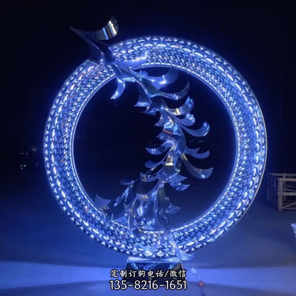 景區(qū)擺件發(fā)光照明不銹鋼鏤空?qǐng)A環(huán)雕塑（1）