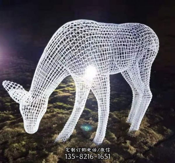 公園草坪動(dòng)物擺件鏤空小鹿不銹鋼雕塑（3）