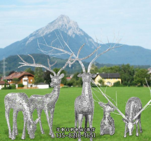 公園草坪動(dòng)物擺件鏤空小鹿不銹鋼雕塑（2）