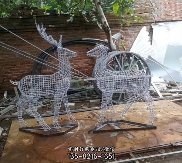 公園草坪動(dòng)物擺件鏤空小鹿不銹鋼雕塑（5）