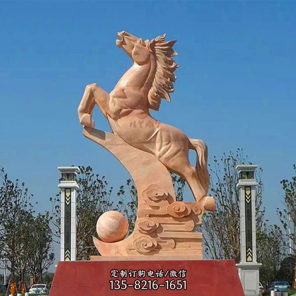 公園大型石雕奔騰的馬雕塑（5）