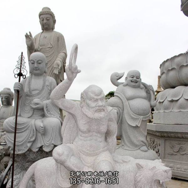 寺院戶外擺放花崗巖石雕十八羅漢佛像（2）