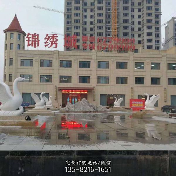 小區(qū)大理石雕刻蓮花噴泉天鵝噴泉景觀雕塑（2）