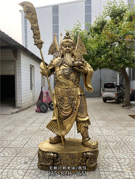 霸氣橫刀12寸七彩關公持刀關公銅雕雕塑（4）