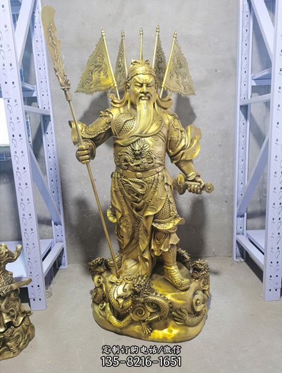 霸氣橫刀12寸七彩關公持刀關公銅雕雕塑（3）
