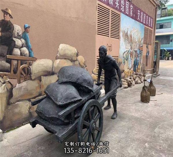 民俗人物步行街公園街景雕塑 銅雕黃包車小推車擺件雕塑（4）