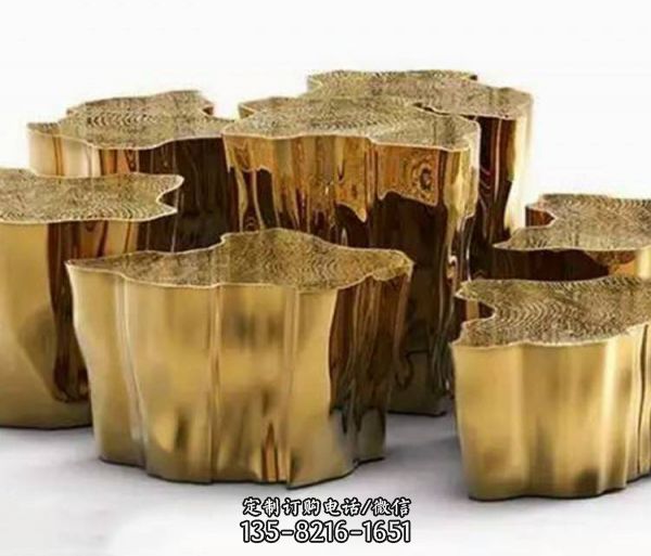 不銹鋼抽象創(chuàng)意裂開的樹墩擺件