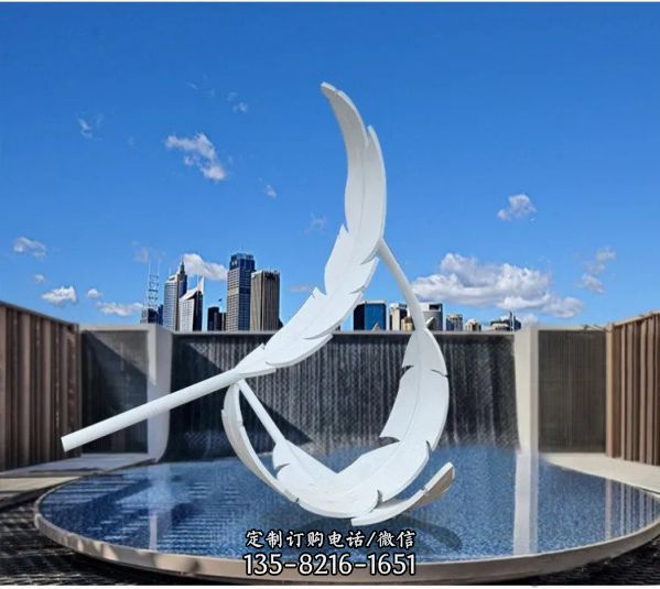 不銹鋼鏡面抽象創意園林景觀大型羽毛雕塑