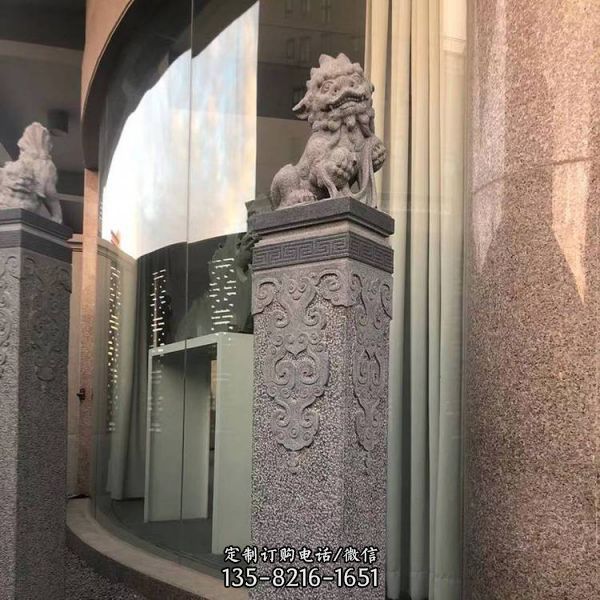 花崗巖仿古拴馬柱石雕祥云柱 麒麟四神獸拴馬樁雕塑（1）