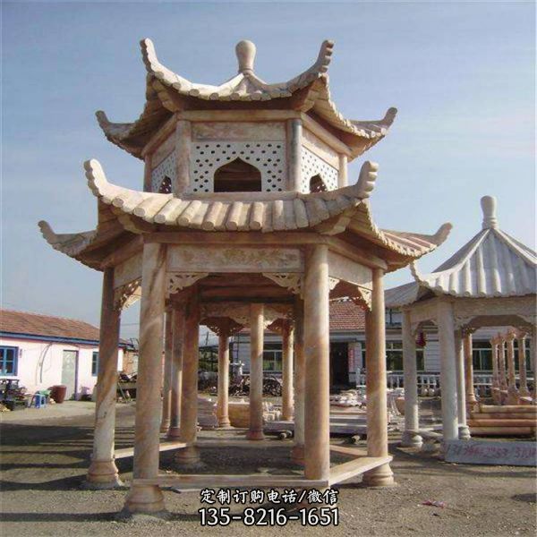 戶外公園大理石石雕六角涼亭雕塑（2）