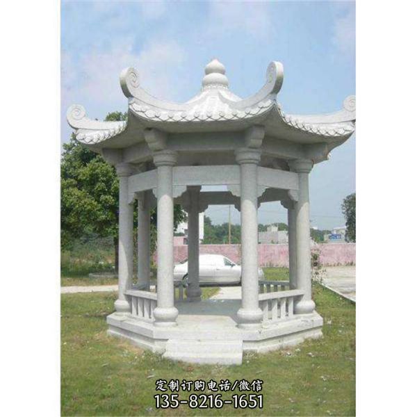 戶外公園大理石石雕六角涼亭雕塑（5）