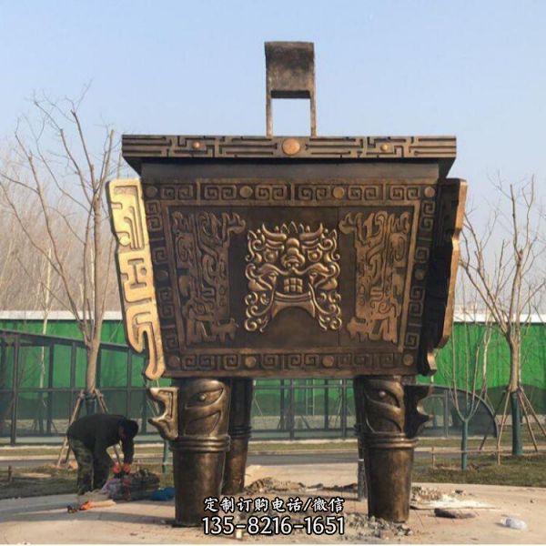 青銅鼎工藝品寺廟庭院 方形青銅鼎雕塑（2）
