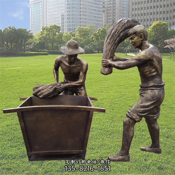 玻璃鋼耕牛雕塑 景點街道銅雕農(nóng)耕人物雕塑（6）