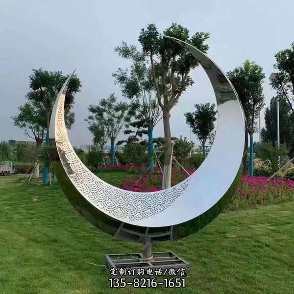 不銹鋼發光月亮房地產水景雕塑（2）