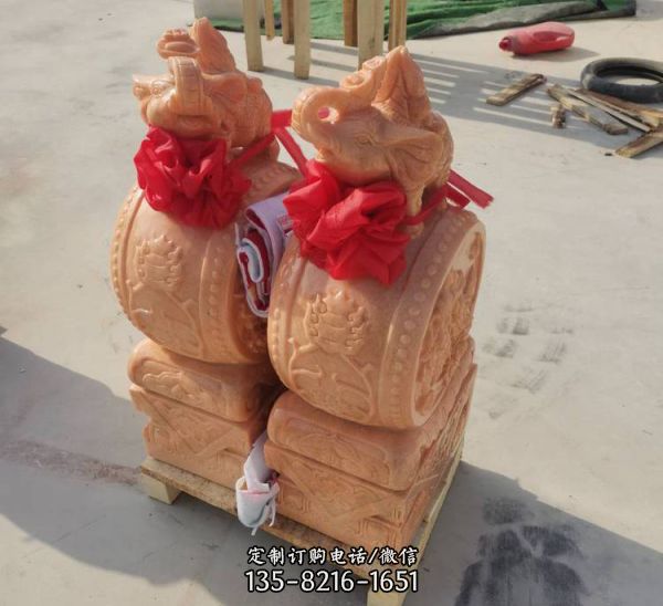 庭院飯店晚霞紅小象抱鼓石擺件（1）
