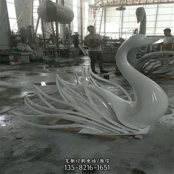 廣場不銹鋼鏤空天鵝動物雕塑 （3）