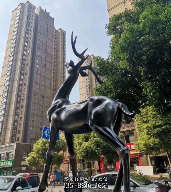 城市景觀玻璃鋼仿銅梅花鹿定制動物雕塑（6）