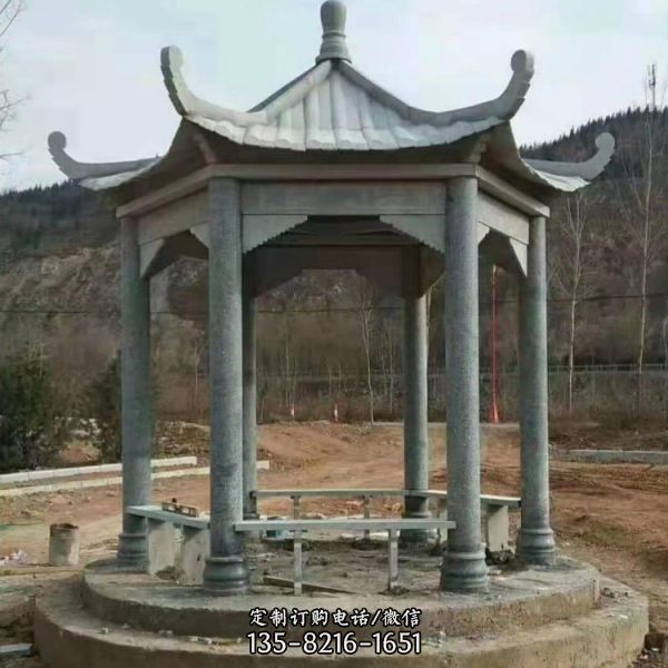 園林戶外擺放青石仿古建涼亭雕塑
