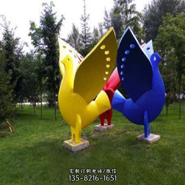 不銹鋼抽象噴漆鴿子動物擺件園林景觀小品（4）