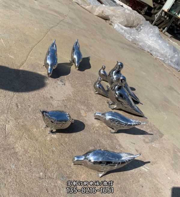 不銹鋼抽象噴漆鴿子動物擺件園林景觀小品（3）