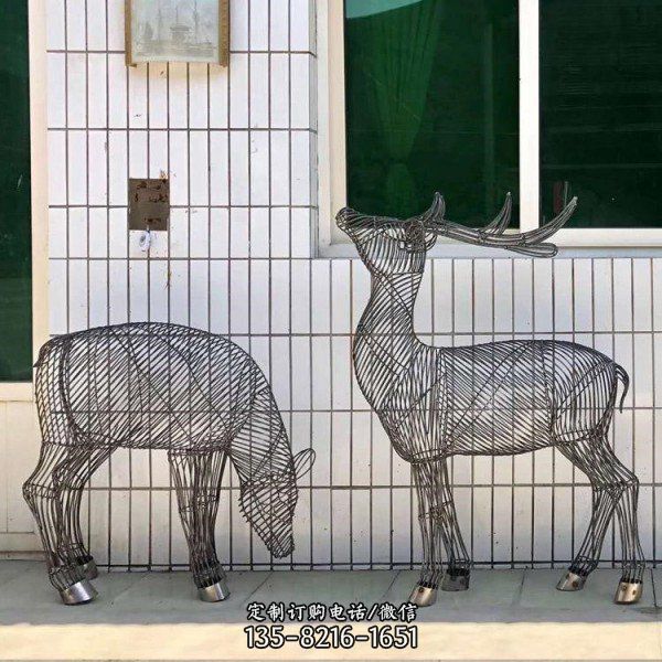 不銹鋼鏤空拉絲照明發光動物景觀鹿