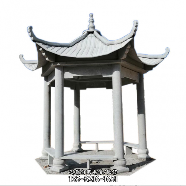 公園青石仿古中式雙層六角石雕亭子（1）