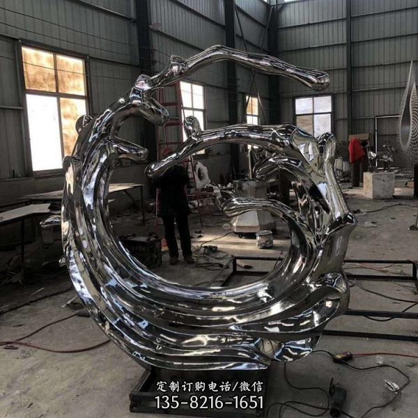 大型不銹鋼抽象海浪雕塑商業街戶外裝飾（4）