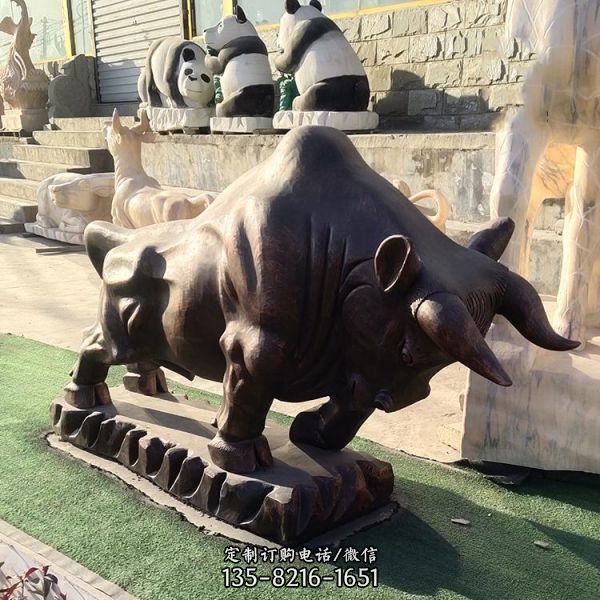 廣場公園擺放石雕牛雕塑鎮宅擺件一對（5）