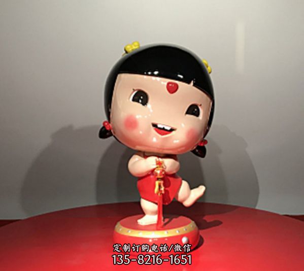 商場玻璃鋼抱元寶娃娃卡通小孩子人物雕塑（2）