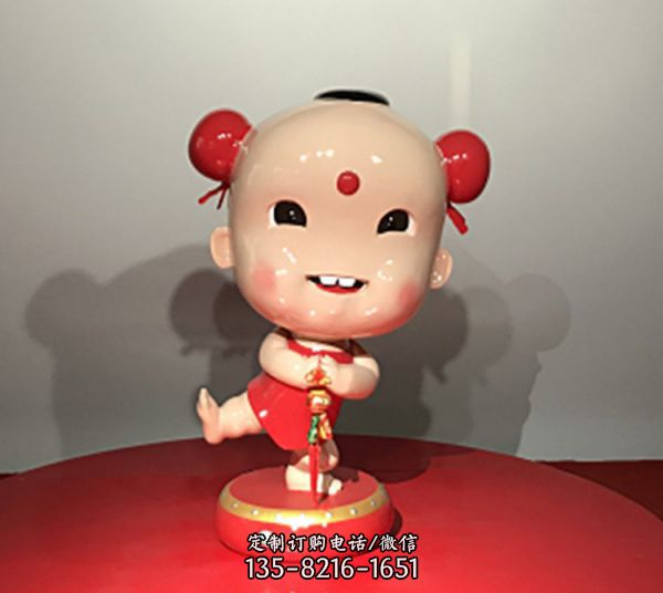 商場玻璃鋼抱元寶娃娃卡通小孩子人物雕塑（3）