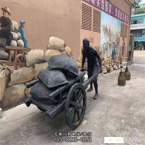 城市園林大型推車人物雕塑 鑄銅農(nóng)耕文化景觀小品