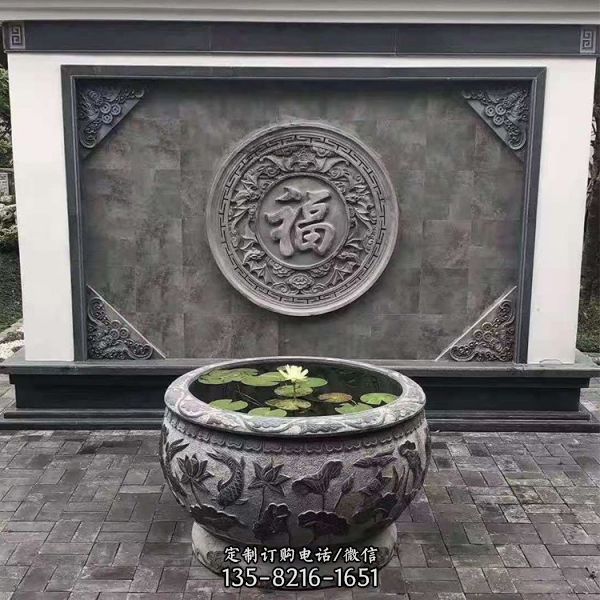 青石石雕浮雕戶外庭院養花養魚魚缸雕塑（4）