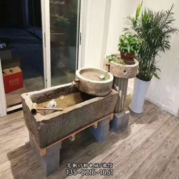 庭院景觀雕塑老石槽流水擺件（1）