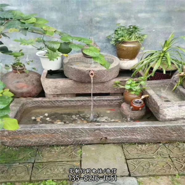 庭院景觀雕塑老石槽流水擺件（2）
