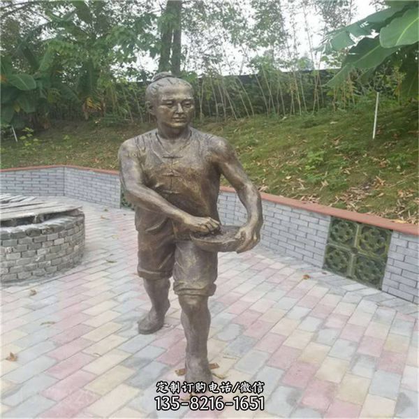 農耕人物玻璃鋼仿銅戶外園林文化農民情景小品