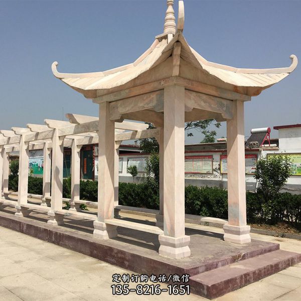 戶外景區大理石石雕大型景觀六角涼亭雕塑（3）