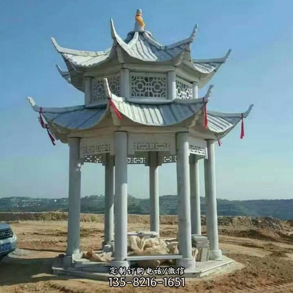 戶外景區大理石石雕大型景觀六角涼亭雕塑（4）