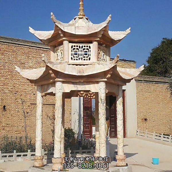戶外景區大理石石雕大型景觀六角涼亭雕塑（5）