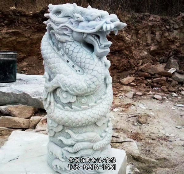廣場裝飾擺放漢白玉龍柱雕塑（7）